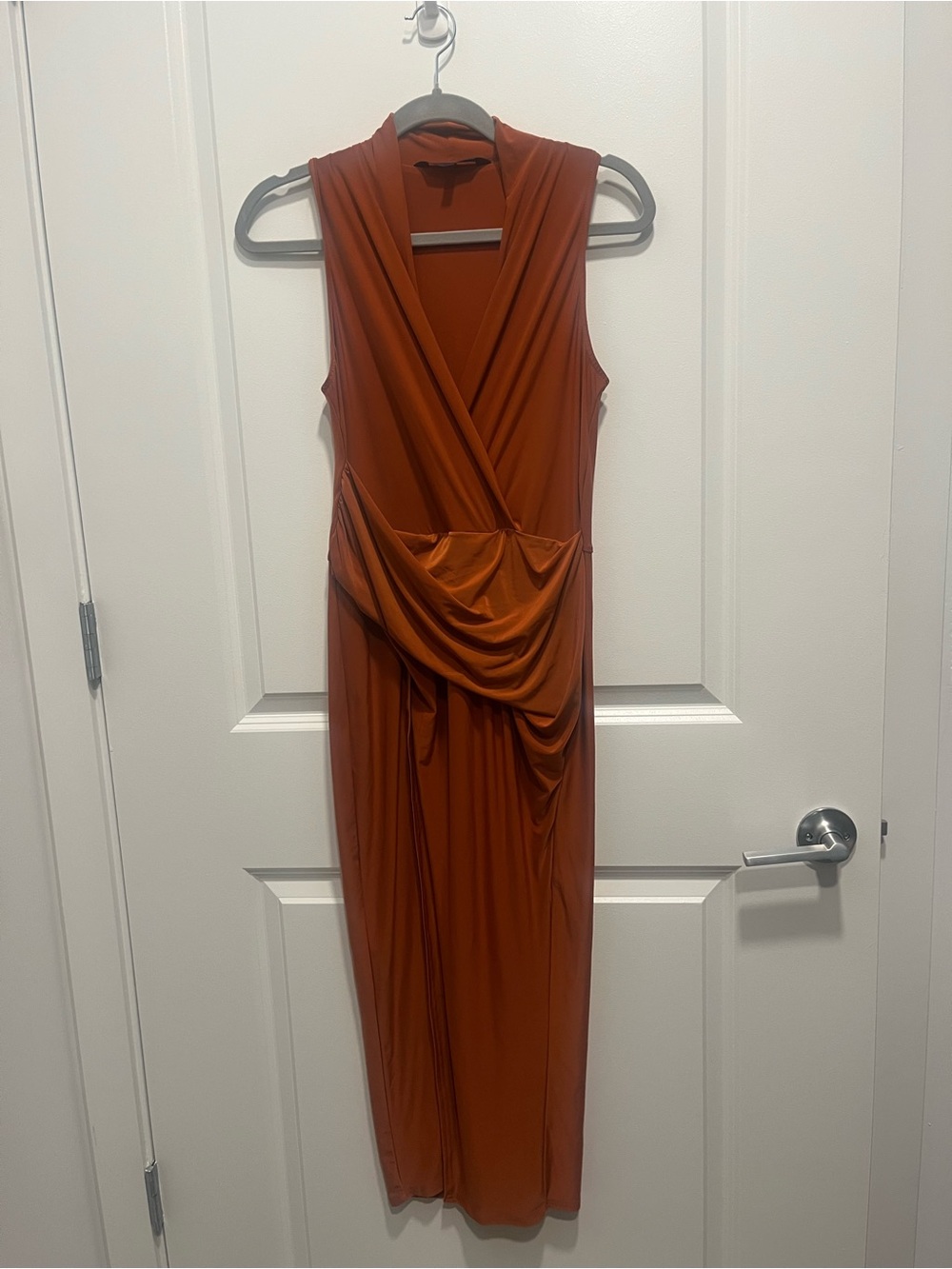 RACHEL Rachel Roy Sleeveless Draped Midi Dress - Rust